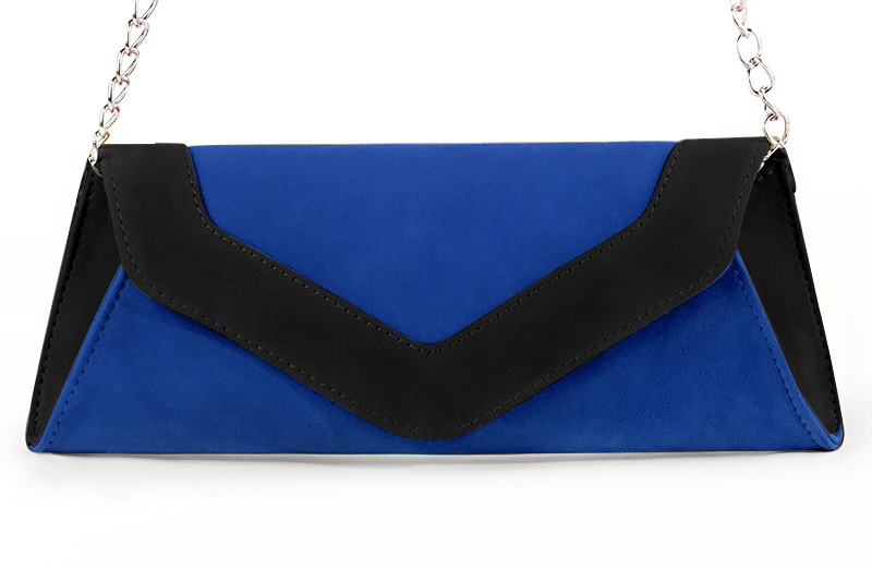 Electric blue and matt black women's dress clutch, for weddings, ceremonies, cocktails and parties. Profile view - Florence KOOIJMAN